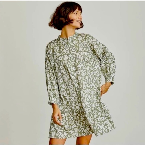New! Elizabeth and James Animal Print Ruffled Peasant Mini Dress Size XL - Picture 1 of 12